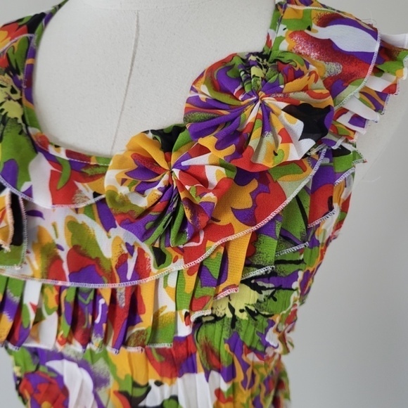 *Free with Purchase* Y2K Crinkle Tank Top Ruffle Colorful Floral Abstract - Picture 8 of 13
